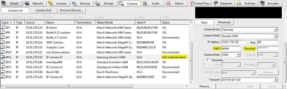 heroïne Zaailing Antibiotica Why is a newly added IP camera showing "Not Authenticated" within Admin  Console? - March Networks Partner Portal